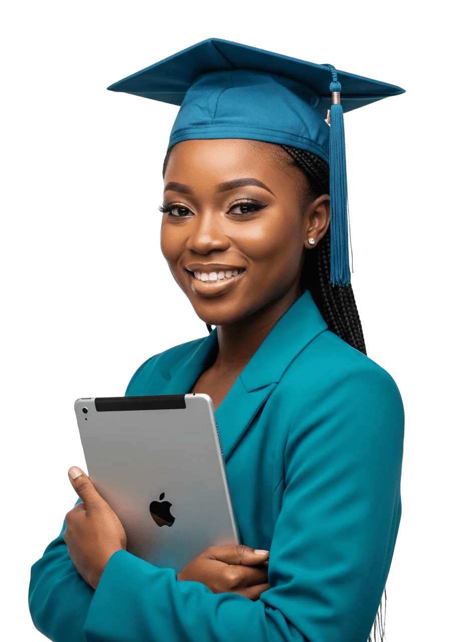 Young African graduate holding an iPad — representing the next generation of digitally-enabled education